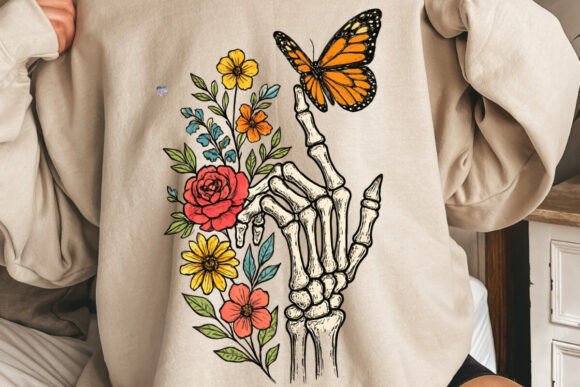 Edgy Elegance: Unlocking the Floral Skeleton Hand PNG Butterfly